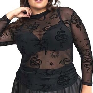 TORRID Mesh Burnout Mock Neck Long Sleeve Top Garden Flocking Black NWT Size 4X